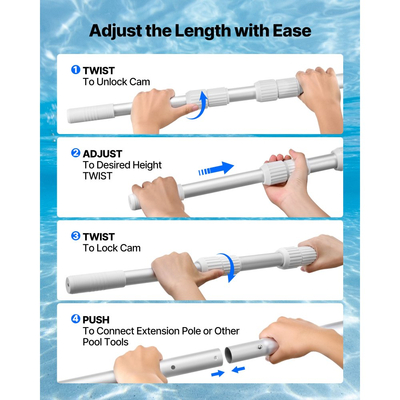 Στύλος πισίνας VEVOR, Τηλεσκοπικοί στύλοι καθαρισμού πισίνας 1 έως 3,65 mm, Επαγγελματικός ρυθμιζόμενος τηλεσκοπικός στύλος με στύλο επέκτασης, Στικ καθαρισμού βαρέως τύπου για δίχτυ skimmer, Τσουγκράνα, Βούρτσα, Κεφαλή ηλεκτρικής σκούπας