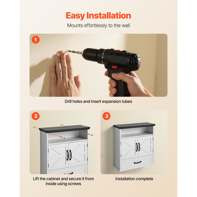 Ντουλάπι τοίχου μπάνιου VEVOR, 2 πόρτες & ρυθμιζόμενο ράφι, πάνω από το ντουλάπι αποθήκευσης φαρμάκων πάνω από την τουαλέτα, κρεμαστός οργανωτής με συρτάρι & ανοιχτό χώρισμα για πλυντήριο κουζίνας/τουαλέτας, λευκό