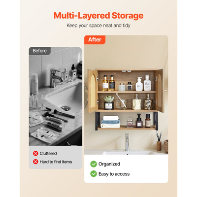Ντουλάπι τοίχου μπάνιου VEVOR, με 2 πόρτες και ρυθμιζόμενο ράφι, πάνω από το ντουλάπι αποθήκευσης φαρμάκων, κρεμαστός οργανωτής με ράφια και ανοιχτό χώρισμα για πλυντήριο, κουζίνα, τουαλέτα
