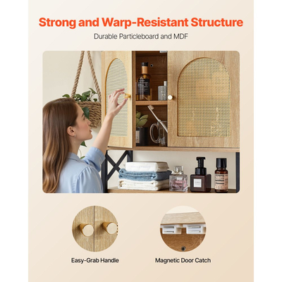 Ντουλάπι τοίχου μπάνιου VEVOR, με 2 πόρτες και ρυθμιζόμενο ράφι, πάνω από το ντουλάπι αποθήκευσης φαρμάκων, κρεμαστός οργανωτής με ράφια και ανοιχτό χώρισμα για πλυντήριο, κουζίνα, τουαλέτα