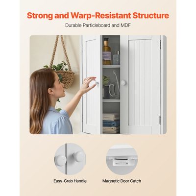 Ντουλάπι τοίχου μπάνιου VEVOR, 2 πόρτες και ρυθμιζόμενο ράφι, πάνω από το ντουλάπι αποθήκευσης φαρμάκων στην τουαλέτα, κρεμαστός οργανωτής εξοικονόμησης χώρου με ράφια για πλυντήριο κουζίνας και τουαλέτας, λευκό