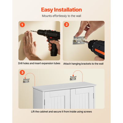 Ντουλάπι τοίχου μπάνιου VEVOR, 2 πόρτες και ρυθμιζόμενο ράφι, πάνω από το ντουλάπι αποθήκευσης φαρμάκων στην τουαλέτα, κρεμαστός οργανωτής εξοικονόμησης χώρου με ράφια για πλυντήριο κουζίνας και τουαλέτας, λευκό