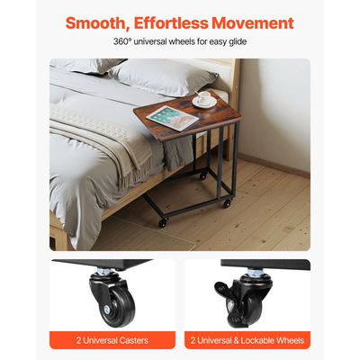 Τραπέζι VEVOR C, Βοηθητικό τραπεζάκι καναπέ σε σχήμα C με μεταλλικό σκελετό και ρολά, Φορητή βάση σε σχήμα C για σαλόνι, υπνοδωμάτιο, γραφείο, βοηθητικά τραπεζάκια φορητού υπολογιστή 19,69 x 13,78 x 23,82 ίντσες, καφέ και μαύρο