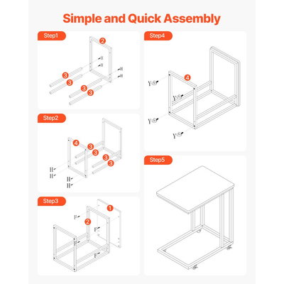Τραπέζι VEVOR C, Βοηθητικό τραπεζάκι καναπέ σε σχήμα C με μεταλλικό σκελετό και ρολά, Φορητή βάση σε σχήμα C για σαλόνι, υπνοδωμάτιο, γραφείο, βοηθητικά τραπεζάκια φορητού υπολογιστή 19,69 x 13,78 x 23,82 ίντσες, καφέ και μαύρο