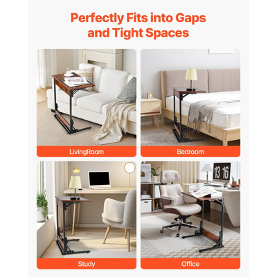 Τραπέζι VEVOR C, Πτυσσόμενο βοηθητικό τραπέζι σε σχήμα C με μεταλλικό σκελετό και ρυθμιζόμενα πόδια, Πτυσσόμενο βοηθητικό τραπέζι σε σχήμα C για σαλόνι, υπνοδωμάτιο, γραφείο, Δίσκος τηλεόρασης σε σχήμα C 23,62 x 14,57 x 27,56 ιντσών, καφέ και μαύρο