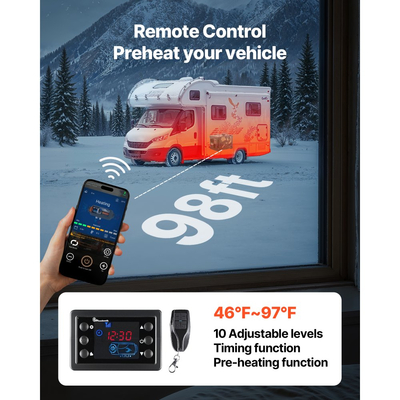 Θερμαντήρας Diesel VEVOR, 8KW, DC 12V/24V, Φορητός Αεροθερμαντήρας Diesel Όλα σε Ένα με Έλεγχο Bluetooth APP, Τηλεχειριστήριο και Οθόνη LCD, Ρεζερβουάρ Καυσίμου 7 L για Φορτηγά, Φορτηγάκια, RV, Τροχόσπιτα και Γκαράζ