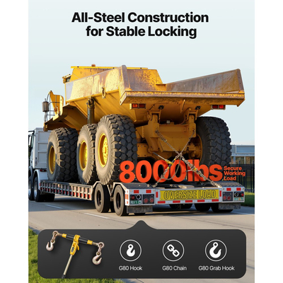 Δέσιμο αλυσίδας VEVOR με καστάνια, αλυσίδες G80 8 mm x 4,3 m, φορτίο εργασίας 3629 kg με καστάνια, σετ αλυσίδων και δεσμίδων, δέσιμο με αλυσίδα για μεταφορά, ρυμούλκηση, υλοτομία (2 σετ)