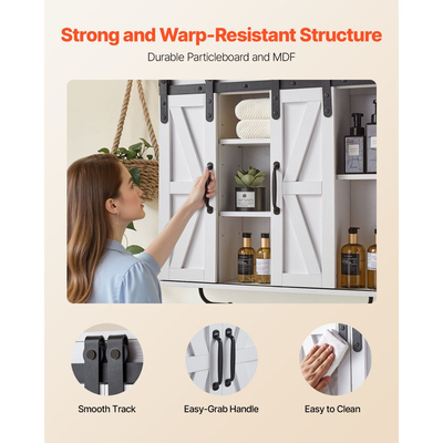 Ντουλάπι τοίχου μπάνιου VEVOR, 2 πόρτες και ρυθμιζόμενο ράφι, πάνω από το ντουλάπι αποθήκευσης φαρμάκων στην τουαλέτα, κρεμαστός οργανωτής με ανοιχτό χώρισμα/ράβδο πετσετών/γάντζους για πλυντήριο κουζίνας, λευκό