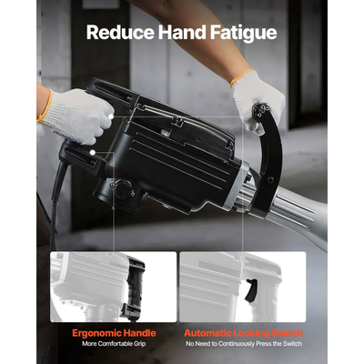 Σφυρί κατεδάφισης VEVOR, Ισχυρό ηλεκτρικό σφυρί 2800 W, Θραυστήρας σκυροδέματος 1200 BPM με αιχμηρή καλέμι, επίπεδη καλέμι, θήκη μεταφοράς, γάντια, για σκυρόδεμα, τοίχο, τούβλο, πλακάκια και θεμέλια