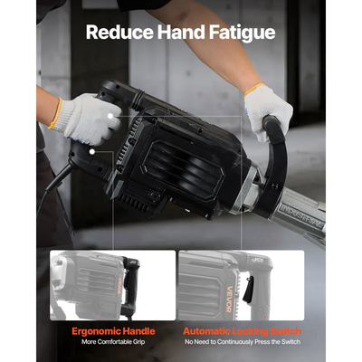 Σφυρί κατεδάφισης VEVOR, Ισχυρό ηλεκτρικό σφυρί 3000 W, Θραυστήρας σκυροδέματος 1700 BPM με αιχμηρή σμίλη, Θήκη μεταφοράς, Γάντια, Προστατευτικά γυαλιά, για σκυρόδεμα, τοίχο, τούβλο, πλακάκια και θεμέλια