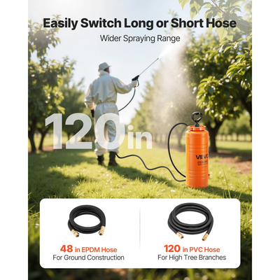 Βιομηχανικός ψεκαστήρας σκυροδέματος VEVOR, ψεκαστήρας από ανοξείδωτο χάλυβα 14L, ψεκαστήρες τριπλής αντλίας βαρέως τύπου, ράβδος 52cm με εργονομική λαβή πιστολιού, σωλήνες 1,2m & 3m, 2 ορειχάλκινα ακροφύσια για κατασκευές, κήπος