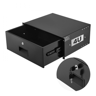 Συρτάρι VEVOR 4U για τοποθέτηση σε rack, μέγιστο φορτίο 22,68 kg, θήκη κλειδώματος διακομιστή, συρόμενο συρτάρι με κλειδαριά και οπές διαχείρισης καλωδίων, για rack ή περίβλημα καμπίνας διακομιστή δικτύου