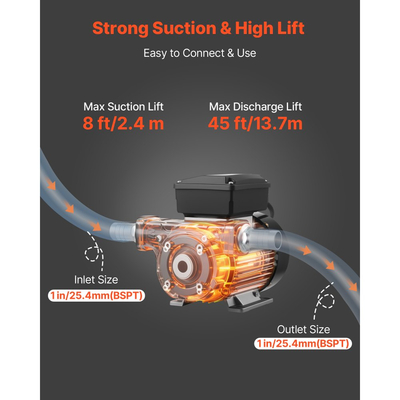 Αντλία Μεταφοράς Καυσίμου VEVOR 230V, 16 GPM 60 L/min, Ηλεκτρική Αντλία Μεταφοράς Λαδιού AC για Ντίζελ Κηροζίνη Βιοντίζελ, με Αυτόματο Ακροφύσιο Καυσίμου & 2 Σωλήνες, Μέγιστη Ανύψωση 45 ft/13,7 m, για Οχήματα, Εργοτάξια