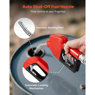 Αντλία Μεταφοράς Καυσίμου VEVOR 230V, 16 GPM 60 L/min, Ηλεκτρική Αντλία Μεταφοράς Λαδιού AC για Ντίζελ Κηροζίνη Βιοντίζελ, με Αυτόματο Ακροφύσιο Καυσίμου & 2 Σωλήνες, Μέγιστη Ανύψωση 45 ft/13,7 m, για Οχήματα, Εργοτάξια