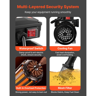 Αντλία Μεταφοράς Καυσίμου VEVOR 230V, 16 GPM 60 L/min, Ηλεκτρική Αντλία Μεταφοράς Λαδιού AC για Ντίζελ Κηροζίνη Βιοντίζελ, με Αυτόματο Ακροφύσιο Καυσίμου & 2 Σωλήνες, Μέγιστη Ανύψωση 45 ft/13,7 m, για Οχήματα, Εργοτάξια