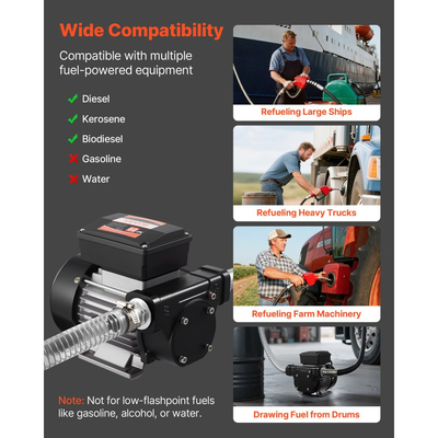 Αντλία Μεταφοράς Καυσίμου VEVOR 230V, 16 GPM 60 L/min, Ηλεκτρική Αντλία Μεταφοράς Λαδιού AC για Ντίζελ Κηροζίνη Βιοντίζελ, με Αυτόματο Ακροφύσιο Καυσίμου & 2 Σωλήνες, Μέγιστη Ανύψωση 45 ft/13,7 m, για Οχήματα, Εργοτάξια