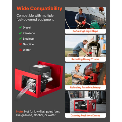 Αντλία Μεταφοράς Καυσίμου VEVOR 230V, 16 GPM 60 L/min, Ηλεκτρική Αντλία Μεταφοράς Λαδιού AC για Ντίζελ, Κηροζίνη, Βιοντίζελ, με Μετρητή, Αυτόματο Ακροφύσιο Καυσίμου & 2 Σωλήνες, Ανύψωση 45 ft/13,7 m, για Οχήματα, Εργοτάξια