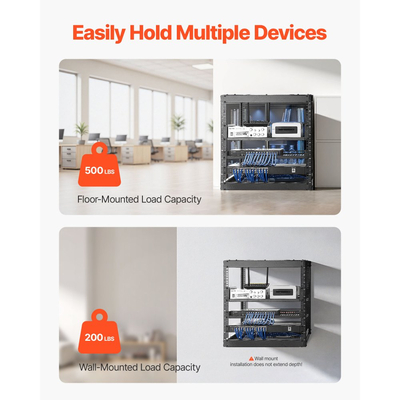 Rack δικτύου VEVOR 10U ανοιχτού πλαισίου, βάθους 585 mm, επιτοίχιο ή επιδαπέδιο, βαρέως τύπου 4 θέσεων, με αεριζόμενα ράφια και υλικό στήριξης, χωράει όλο τον εξοπλισμό δικτύωσης IT και τον εξοπλισμό AV.