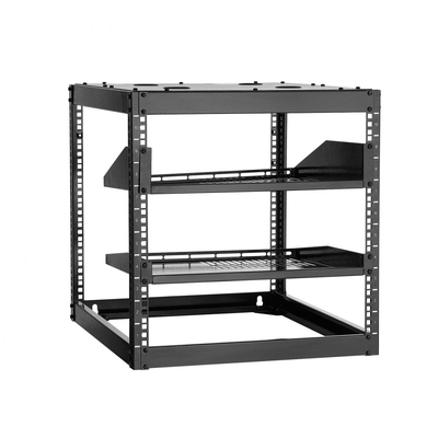 Rack δικτύου VEVOR 10U ανοιχτού πλαισίου, βάθους 585 mm, επιτοίχιο ή επιδαπέδιο, βαρέως τύπου 4 θέσεων, με αεριζόμενα ράφια και υλικό στήριξης, χωράει όλο τον εξοπλισμό δικτύωσης IT και τον εξοπλισμό AV.