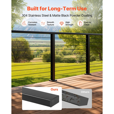 VEVOR Πλήρες κιτ κιγκλιδώματος καλωδίων 198 cm με στύλο, ψηλό ματ μαύρο κιγκλίδωμα από ανοξείδωτο ατσάλι με δυνατότητα κοπής 89 cm για εξωτερικά/εσωτερικά σκαλοπάτια, σύστημα κιγκλιδωμάτων με τρύπες για σκάλες, βεράντα, μπαλκόνι