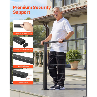 VEVOR Πλήρες κιτ κιγκλιδώματος καλωδίων 198 cm με στύλο, ψηλό ματ μαύρο κιγκλίδωμα από ανοξείδωτο ατσάλι με δυνατότητα κοπής 89 cm για εξωτερικά/εσωτερικά σκαλοπάτια, σύστημα κιγκλιδωμάτων με τρύπες για σκάλες, βεράντα, μπαλκόνι