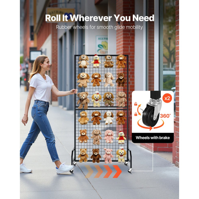 Πακέτα 2 πάνελ τοίχου VEVOR με πλέγμα, ράφι προβολής πάνελ συρμάτινου πλέγματος 898 x 1798 mm, κινητό ράφι προβολής έργων τέχνης με ρόδες και 10 γάντζους, μαύρο πλέγμα από ανθρακούχο χάλυβα για έκθεση χειροτεχνίας, διακόσμηση, αποθήκευση, πίνακα ανακοινώσεων