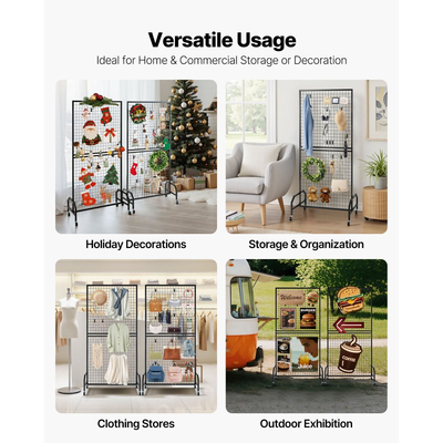 Πακέτα 2 πάνελ τοίχου VEVOR με πλέγμα, ράφι προβολής πάνελ συρμάτινου πλέγματος 898 x 1798 mm, κινητό ράφι προβολής έργων τέχνης με ρόδες και 10 γάντζους, μαύρο πλέγμα από ανθρακούχο χάλυβα για έκθεση χειροτεχνίας, διακόσμηση, αποθήκευση, πίνακα ανακοινώσεων
