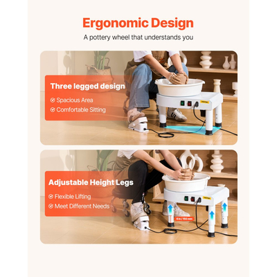 Τροχός κεραμικής VEVOR, μηχανή σχηματισμού κεραμικών τροχών 28 cm, ρυθμιζόμενο πεντάλ ποδιού με ταχύτητα 60-300 σ.α.λ., ρυθμιζόμενο πόδι ανύψωσης, αποσπώμενη λεκάνη, πλήρες κιτ αξεσουάρ εργαλείων για εργασία, χειροτεχνία, λευκό