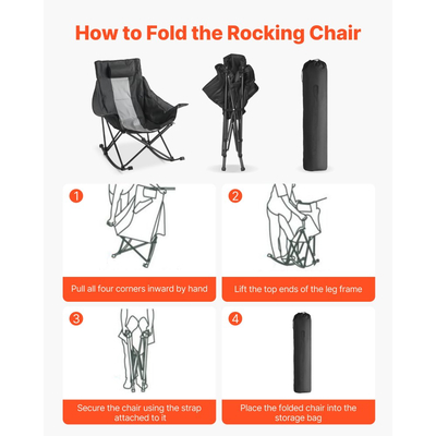 Κουνιστή καρέκλα κάμπινγκ VEVOR, φορητή πτυσσόμενη κούνια, βαρέως τύπου καρέκλα γκαζόν με θήκη για ποτήρια και τσέπη, υποστηρίζει 225 λίβρες, πλήρως επενδυμένες καρέκλες κάμπινγκ για εξωτερική βεράντα, αυλή ή κήπο