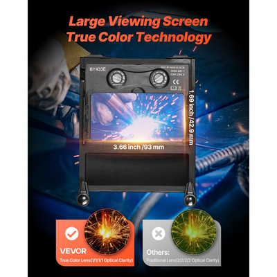 Κράνος συγκόλλησης VEVOR με αυτόματη σκίαση, κουκούλα συγκόλλησης σε πραγματικό χρώμα 93 x 43 mm, μάσκα συγκόλλησης με ηλιακή ενέργεια, 2 αισθητήρες τόξου, απόχρωση 4/9-13 για λείανση συγκόλλησης TIG MIG ARC - Σειρά CRIUS (Μπλε μοτίβο αστραπής)