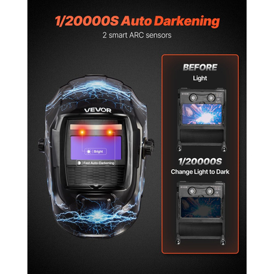 Κράνος συγκόλλησης VEVOR με αυτόματη σκίαση, κουκούλα συγκόλλησης σε πραγματικό χρώμα 93 x 43 mm, μάσκα συγκόλλησης με ηλιακή ενέργεια, 2 αισθητήρες τόξου, απόχρωση 4/9-13 για λείανση συγκόλλησης TIG MIG ARC - Σειρά CRIUS (Μπλε μοτίβο αστραπής)