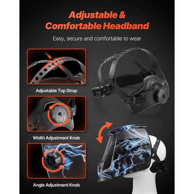 Κράνος συγκόλλησης VEVOR με αυτόματη σκίαση, κουκούλα συγκόλλησης σε πραγματικό χρώμα 93 x 43 mm, μάσκα συγκόλλησης με ηλιακή ενέργεια, 2 αισθητήρες τόξου, απόχρωση 4/9-13 για λείανση συγκόλλησης TIG MIG ARC - Σειρά CRIUS (Μπλε μοτίβο αστραπής)