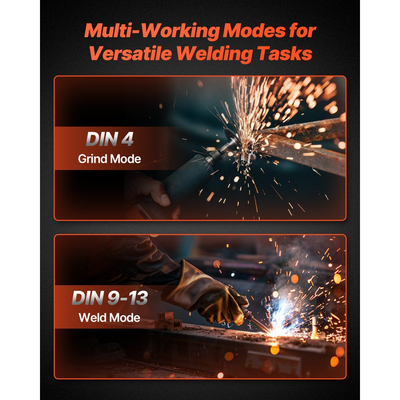 Κράνος συγκόλλησης VEVOR με αυτόματη σκίαση, κουκούλα συγκόλλησης σε πραγματικό χρώμα 93 x 43 mm, μάσκα συγκόλλησης με ηλιακή ενέργεια, 2 αισθητήρες τόξου, απόχρωση 4/9-13 για λείανση συγκόλλησης TIG MIG ARC - Σειρά CRIUS (Μπλε μοτίβο αστραπής)