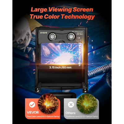 Κράνος συγκόλλησης VEVOR με αυτόματη σκούρωση σε πραγματικό χρώμα, κουκούλα συγκόλλησης 100 x 80 mm με ηλιακή ενέργεια, μάσκα συγκόλλησης με 4 αισθητήρες τόξου, φαρδύ σκίαστρο 4/5-9/9-13 για λείανση κοπής συγκόλλησης TIG MIG ARC - Σειρά METIS