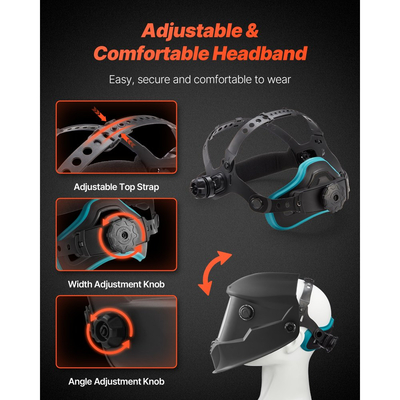 Κράνος συγκόλλησης VEVOR Αυτόματη σκίαση, Κουκούλα συγκόλλησης πραγματικού χρώματος 100 x 80 mm, Μάσκα συγκόλλησης με ηλιακή ενέργεια, 4 αισθητήρες τόξου, Ευρεία σκίαση 4/5-9/9-13 για εφαρμογές κοπής και λείανσης συγκόλλησης TIG MIG - Σειρά METIS