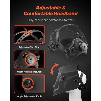 Κράνος συγκόλλησης VEVOR με αυτόματη σκίαση, κουκούλα συγκόλλησης σε πραγματικό χρώμα 93 x 43 mm, μάσκα συγκόλλησης με ηλιακή ενέργεια, 2 αισθητήρες τόξου, απόχρωση 4/9-13 για λείανση συγκόλλησης TIG MIG ARC - Σειρά CRIUS (ματ μαύρο)