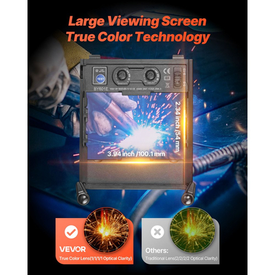 Κράνος συγκόλλησης VEVOR Αυτόματο σκούρο χρώμα, κουκούλα συγκόλλησης πραγματικού χρώματος 100 x 59,4 mm, μάσκα συγκόλλησης με ηλιακή ενέργεια και 4 αισθητήρες τόξου, φαρδύ σκίαστρο 4/5-9/9-13 για συγκόλληση TIG MIG ARC, λείανση, κοπή - Σειρά METIS