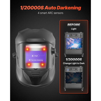 Κράνος συγκόλλησης VEVOR Αυτόματο σκούρο χρώμα, κουκούλα συγκόλλησης πραγματικού χρώματος 100 x 59,4 mm, μάσκα συγκόλλησης με ηλιακή ενέργεια και 4 αισθητήρες τόξου, φαρδύ σκίαστρο 4/5-9/9-13 για συγκόλληση TIG MIG ARC, λείανση, κοπή - Σειρά METIS