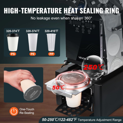 VEVOR Πλήρως Αυτόματη Μηχανή Σφράγισης Ποτηριών, 500-650 Κύπελλα/Ω, Μηχανή Σφράγισης Ποτηριών για Ύψος 190 mm & Κύπελλο 90/95 mm, Ηλεκτρική Μηχανή Σφράγισης Τσαγιού Boba με Ψηφιακό Πίνακα Ελέγχου LCD για Τσάι με Γάλα και Φυσαλίδες, Μαύρο