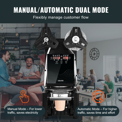 VEVOR Πλήρως Αυτόματη Μηχανή Σφράγισης Ποτηριών, 500-650 Κύπελλα/Ω, Μηχανή Σφράγισης Ποτηριών για Ύψος 190 mm & Κύπελλο 90/95 mm, Ηλεκτρική Μηχανή Σφράγισης Τσαγιού Boba με Ψηφιακό Πίνακα Ελέγχου LCD για Τσάι με Γάλα και Φυσαλίδες, Μαύρο