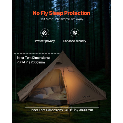 Σκηνή VEVOR για 4 άτομα, Σκηνές Camping Tipi με γρύλο κουζίνας και εσωτερική σκηνή, Φορητές σκηνές χειμερινής κατασκήνωσης με φούστα χιονιού, Εύκολη εγκατάσταση, Αδιάβροχες σκηνές καταφυγίου 4 εποχών για ψάρεμα με σακίδιο πλάτης