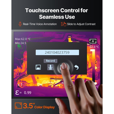 Θερμική κάμερα VEVOR, ανάλυση IR 384 x 288, φορητή θερμική κάμερα απεικόνισης με οπτική κάμερα 5MP, υπέρυθρη απεικόνιση με ρυθμό ανανέωσης 30HZ με οθόνη αφής 3,5 ιντσών, από -4°F έως 1022°F, υποστήριξη WIFI