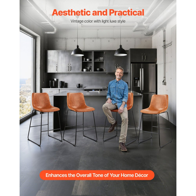 Σετ 4 σκαμπό μπαρ VEVOR, σκαμπό ύψους πάγκου 65cm, μοντέρνο σκαμπό μπαρ από δέρμα PU με πλάτη, μεταλλικά πόδια, καρέκλα μπαρ εύκολης συναρμολόγησης χωρίς μπράτσα, σκαμπό μπαρ νησίδας για κουζίνα, τραπεζαρία, καφέ