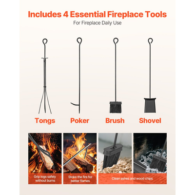 Ράφι καυσόξυλων VEVOR εσωτερικού χώρου, Θήκη καυσόξυλων 45,5 cm 2 επιπέδων με εργαλεία τζακιού, βούρτσα, φτυάρι, πόκερ, λαβίδες, Ράφι ξύλου βαρέως τύπου, χωρητικότητα βάρους 400 λίβρες, Στοιβακτής αποθήκευσης σωρών ξύλων για τζάκι