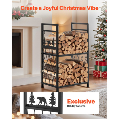Ράφι καυσόξυλων VEVOR εσωτερικού χώρου, Θήκη καυσόξυλων 45,5 cm 2 επιπέδων με εργαλεία τζακιού, βούρτσα, φτυάρι, πόκερ, λαβίδες, Ράφι ξύλου βαρέως τύπου, χωρητικότητα βάρους 400 λίβρες, Στοιβακτής αποθήκευσης σωρών ξύλων για τζάκι