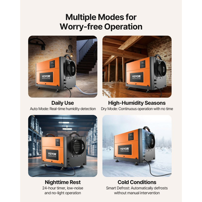 Αφυγραντήρας VEVOR 50 Pints ​​για επαγγελματικούς χώρους με σωλήνα αποστράγγισης, φορητοί αφυγραντήρες χώρου για αποθήκευση υπογείου βιομηχανικής ποιότητας, αυτόματη απόψυξη/αποστράγγιση, γαλβανισμένος χάλυβας βαρέως τύπου, ένδειξη LED