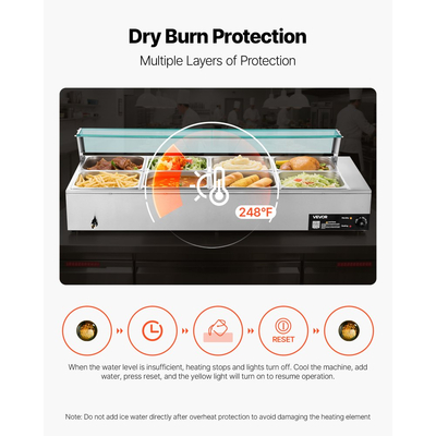 Θερμαντήρας φαγητού VEVOR Επαγγελματικός, Ηλεκτρικός θερμαντήρας φαγητού ατμού από ανοξείδωτο ατσάλι 1700W με γυάλινο κάλυμμα, Μπεν Μαρί μπουφέ 8 ταψιών με σούπα και τρυπητές κουτάλες, για Catering, εστιατόριο και πάρτι