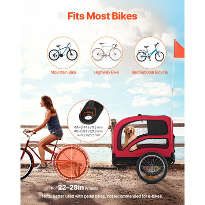 Τρέιλερ ποδηλάτου για σκύλους VEVOR, Υποστηρίζει έως 45 κιλά, Μεταφορά ποδηλάτων για μικρά και μεγάλα σκυλιά, Εύκολο πτυσσόμενο πλαίσιο με τροχό γρήγορης απελευθέρωσης, Ζεύκτης ποδηλάτου γενικής χρήσης, Ανακλαστήρας, Σημαία, Εσωτερικό λουρί