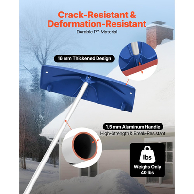 Τσουγκράνα χιονιού VEVOR, πλαστική λεπίδα PP 60cm, ρυθμιζόμενη ξύστρα χιονιού στέγης 1,18-5,55 m με ρόδες, εργαλείο αφαίρεσης χιονιού με αντιολισθητική λαβή, ελαφριά τσουγκράνα στέγης σπιτιού για αφαίρεση φύλλων και υπολειμμάτων