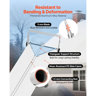 Ξύστρα χιονιού VEVOR, λεπίδα αλουμινίου 22 cm, ρυθμιζόμενη ξύστρα χιονιού στέγης 1,58-9,13 m με ρόδες και ολίσθηση, , Εργαλείο αφαίρεσης ελαφρού χιονιού για καθαρισμό φύλλων στέγης σπιτιού και υπολειμμάτων